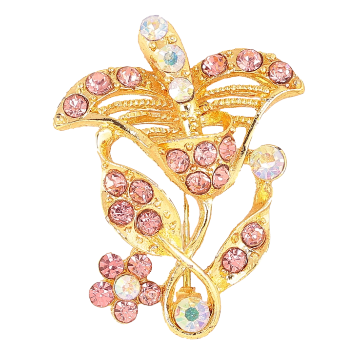 Брошка «Квітка з рожевими стразами» фото №8