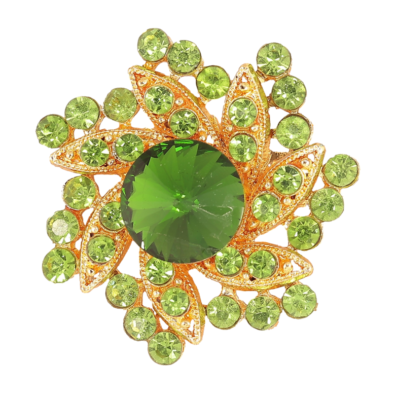 Брошь Цветок с зелеными стразами фото №1
