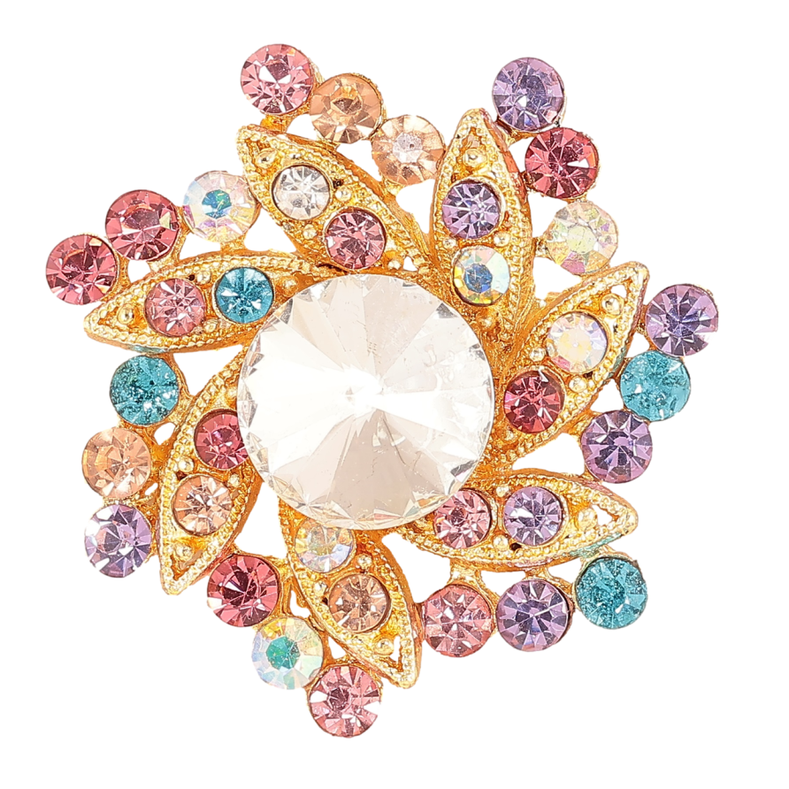 Брошка «Квітка з різнокольоровими стразами» фото №1