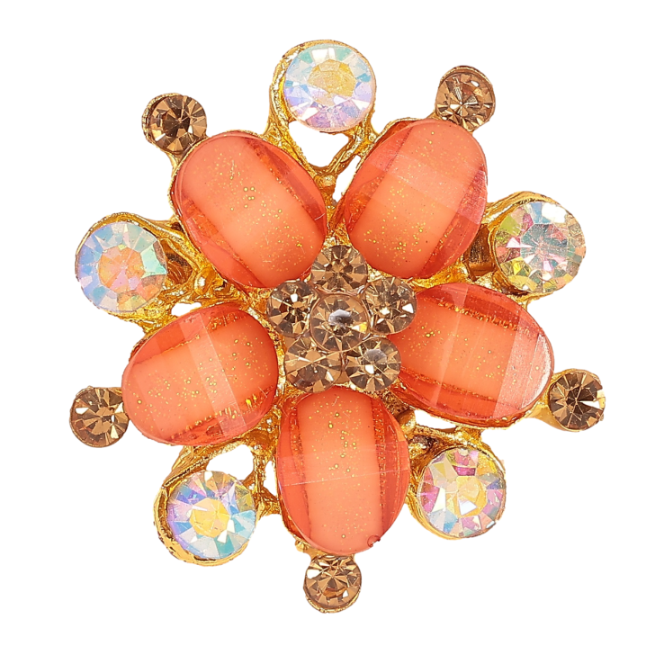 Брошка «Квітка з помаранчевими і райдужними кристалами» фото №17