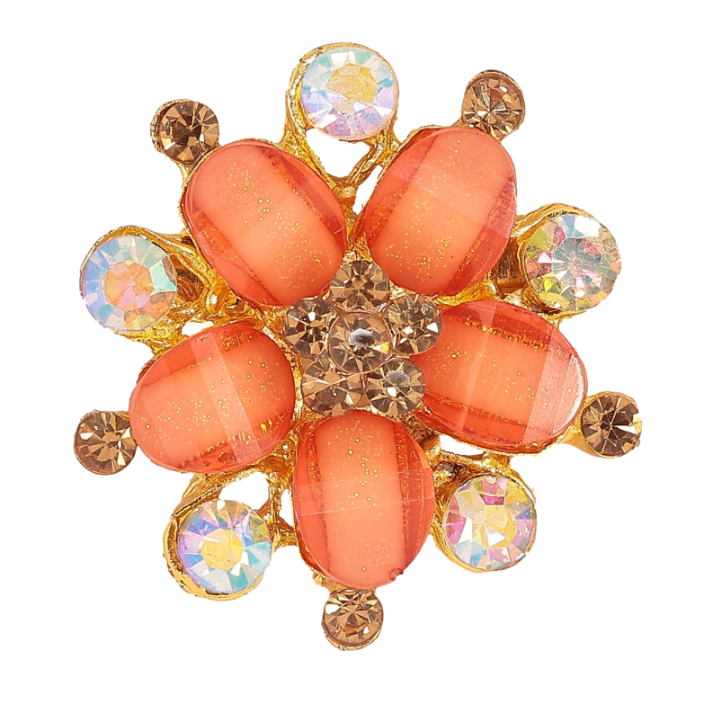Брошка «Квітка з помаранчевими і райдужними кристалами» фото №1