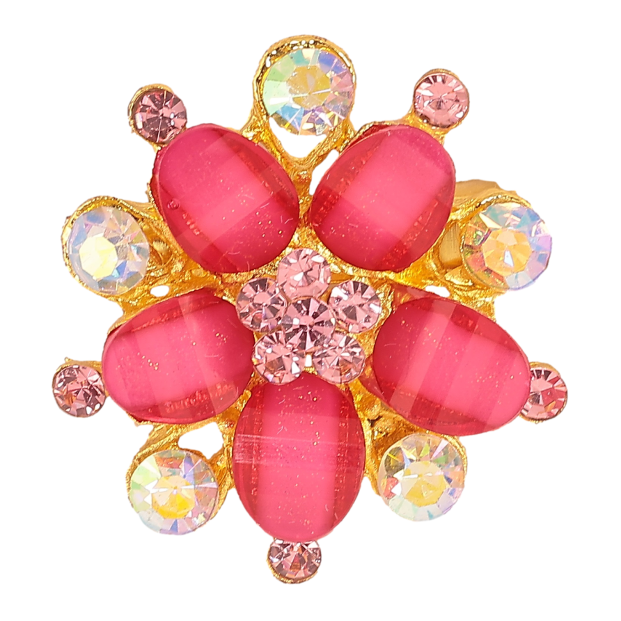 Брошь Цветок с розовыми и радужными кристаллами фото №1