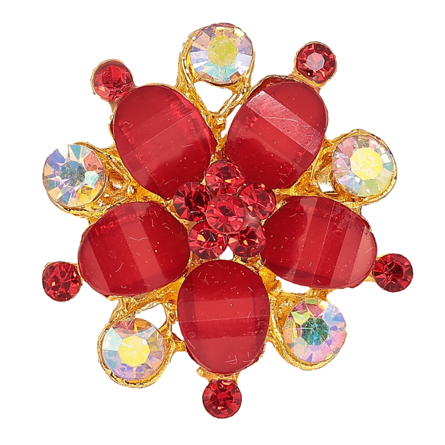 Брошка «Квітка з червоними і райдужними кристалами» фото №1