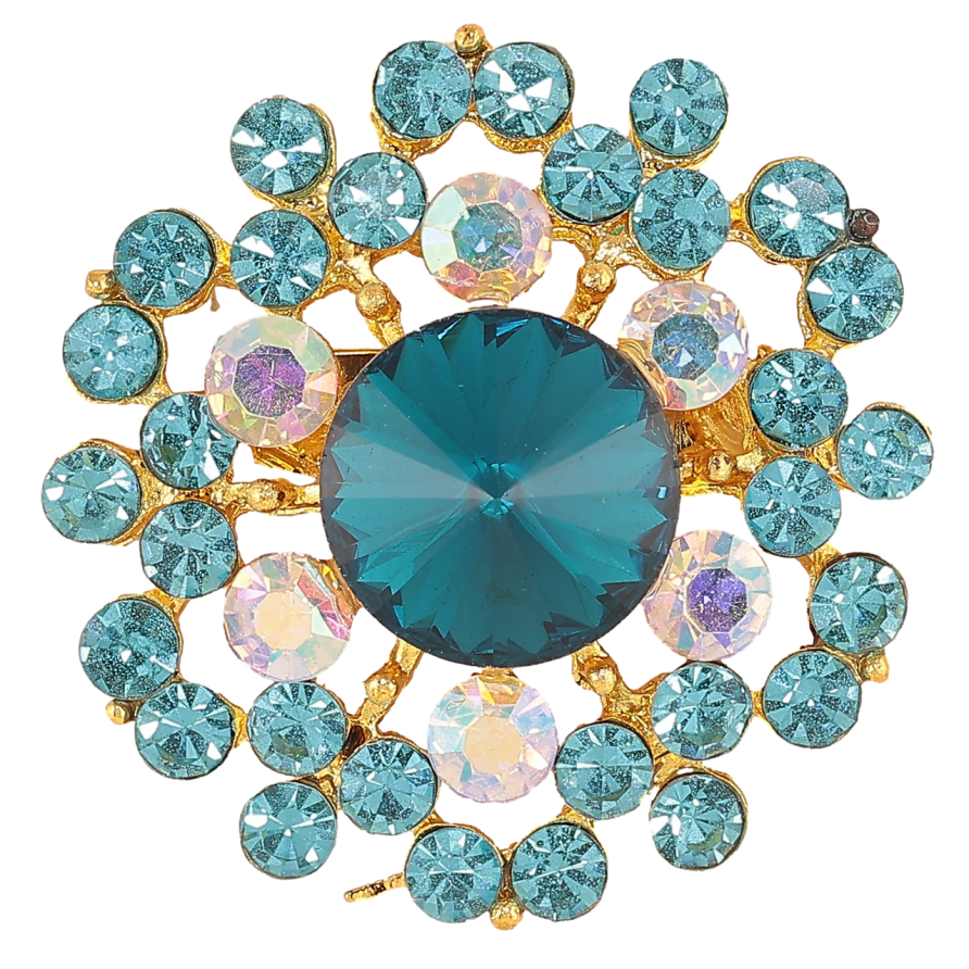 Брошка «Квітка з бірюзовими стразами» фото №1