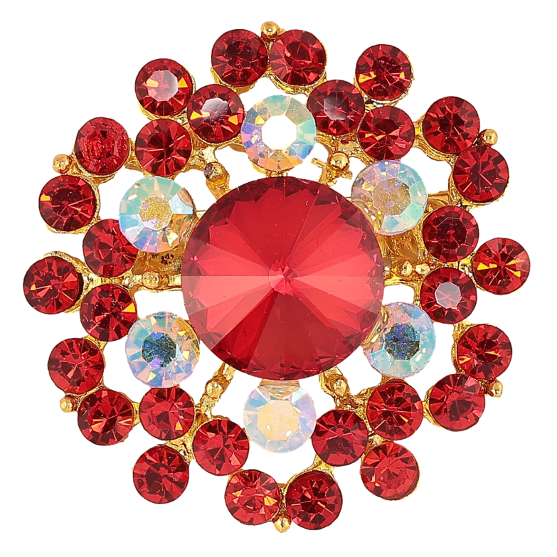 Брошка «Квітка з червоними стразами» фото №1