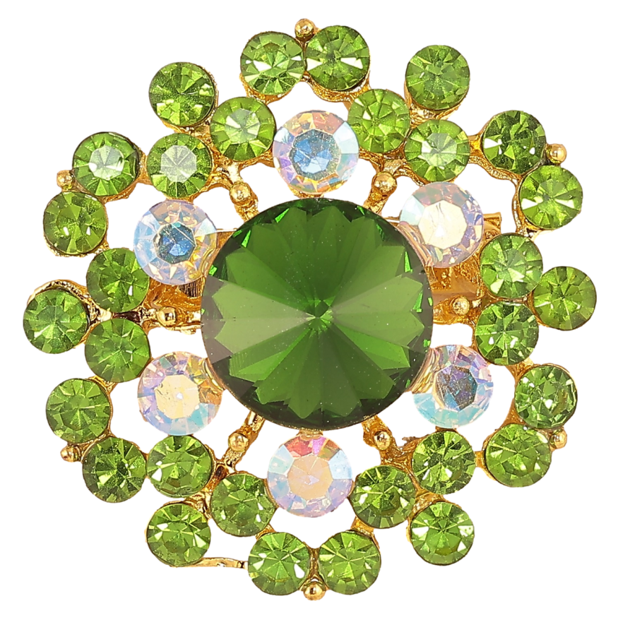 Брошка «Квітка з зеленими стразами» фото №1