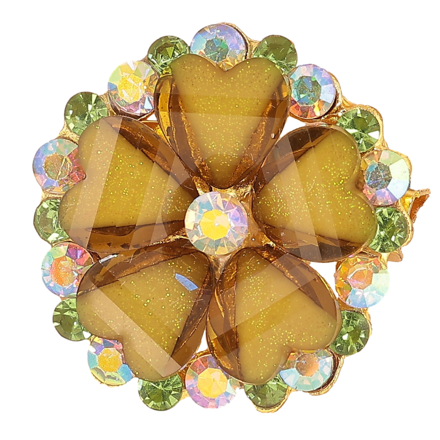 Брошь Цветок из оливковых кристаллов фото №1