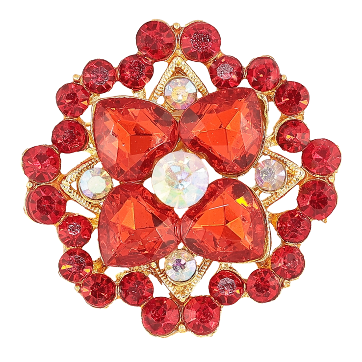 Брошка «Квітка з червоними стразами» фото №19