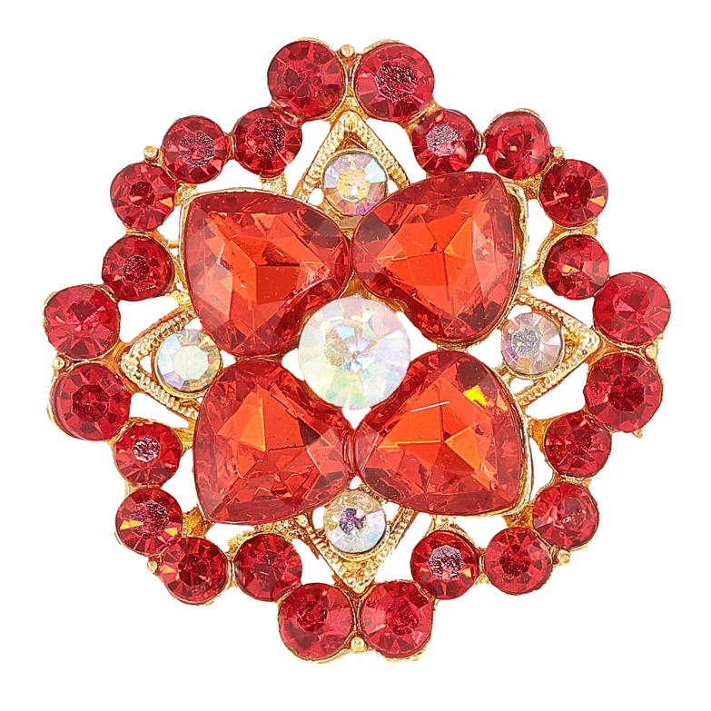 Брошка «Квітка з червоними стразами» фото №2