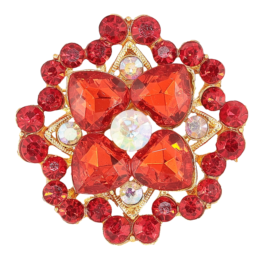 Брошка «Квітка з червоними стразами» фото №1