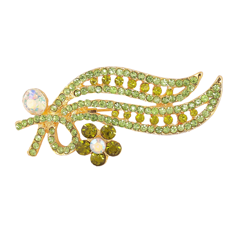 Брошь Веточка с зелеными стразами фото №1