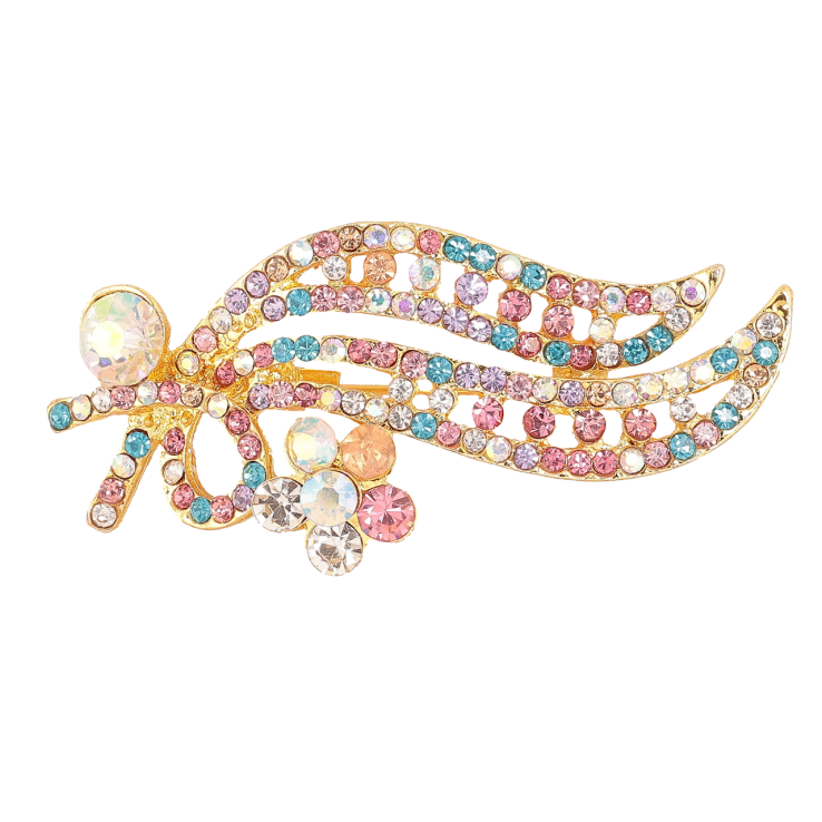 Брошка «Гілочка з різнокольоровими стразами» фото №6