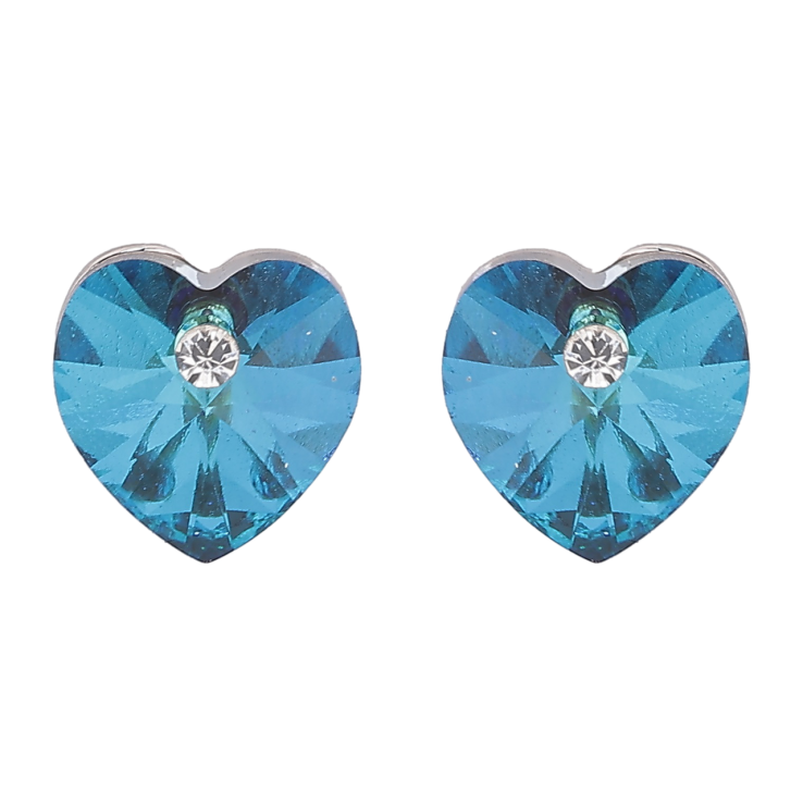 Сережки Xuping колір Родій з кристалами Swarovski пусети «Сердечка Metallic Blue» фото №5