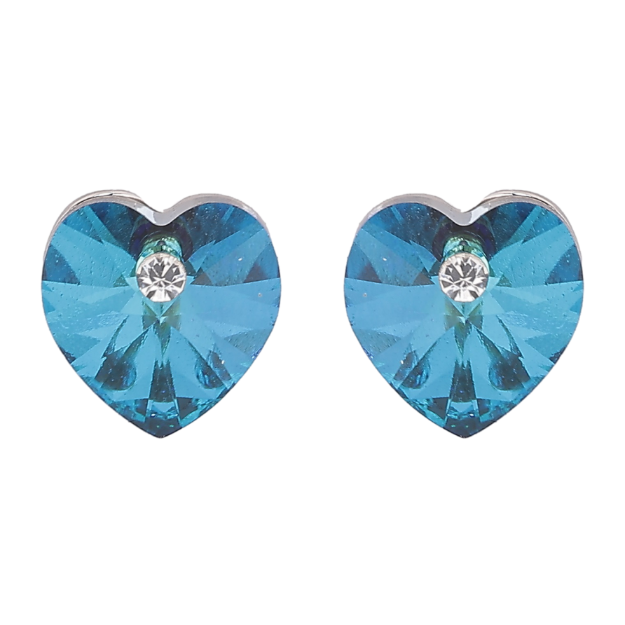 Сережки Xuping колір Родій з кристалами Swarovski пусети «Сердечка Metallic Blue» фото №1