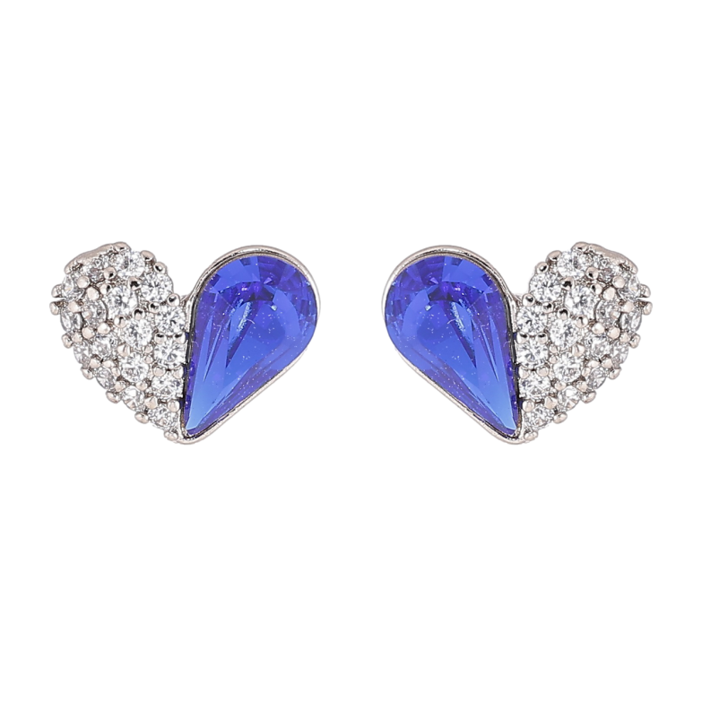 Серьги Xuping цвет Родий с кристаллами Swarovski пусеты Сердечки с кристаллами Sapphire фото №6
