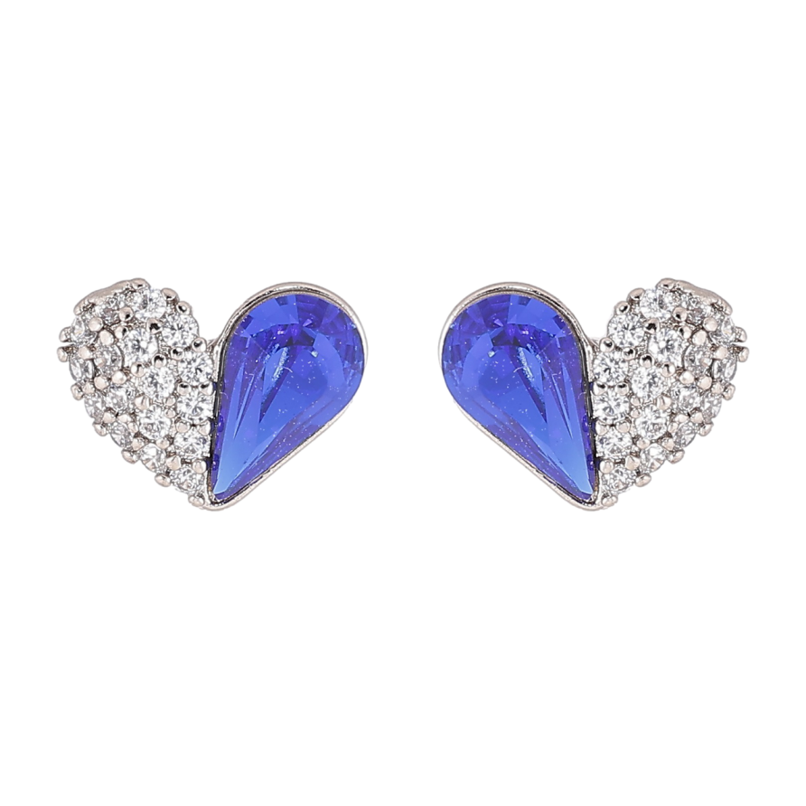 Сережки Xuping колір Родій з кристалами Swarovski пусети «Сердечка з кристалами Sapphire» фото №1