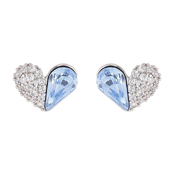 Сережки Xuping колір Родій з кристалами Swarovski пусети «Сердечка з кристалами Aquamarine» фото №12