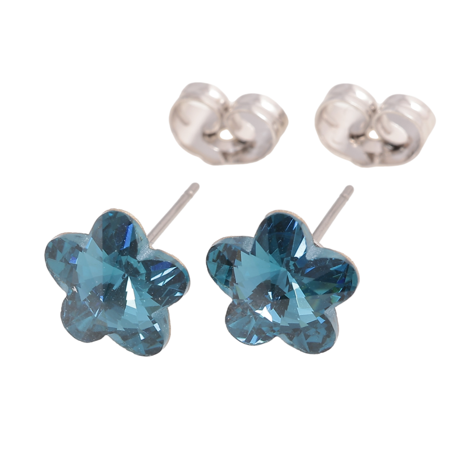 Сережки Xuping колір Родій з кристалами Swarovski пусети «Квіточки Metallic Blue» ø 10мм фото №1