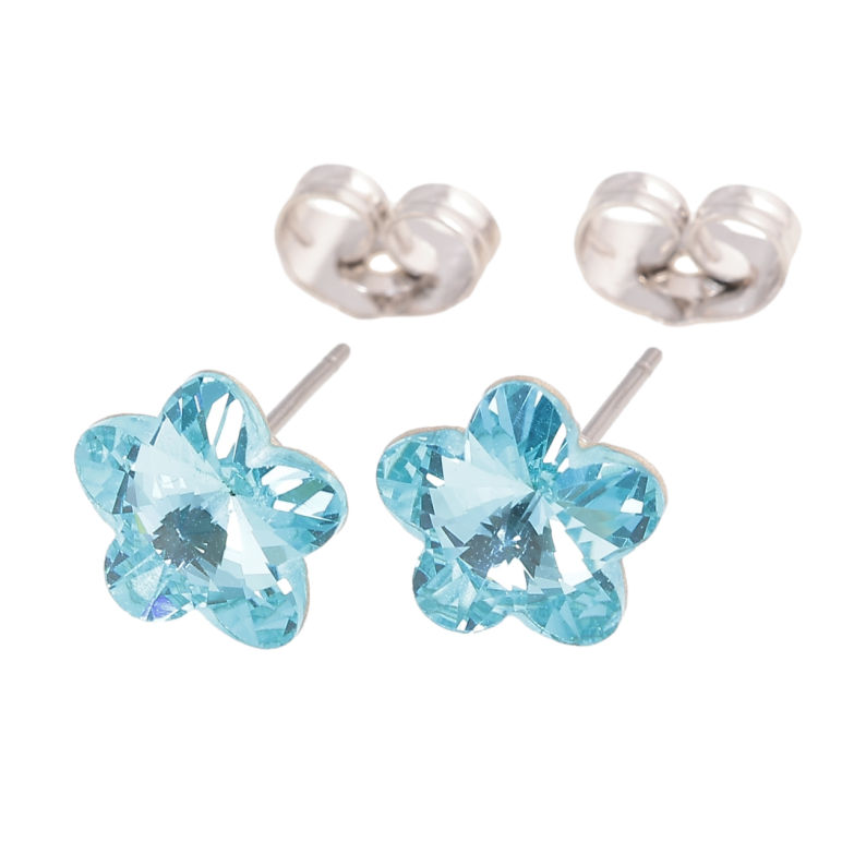 Серьги Xuping цвет Родий с кристаллами Swarovski пусеты Цветочки Light Turquoise ø 10мм фото №7