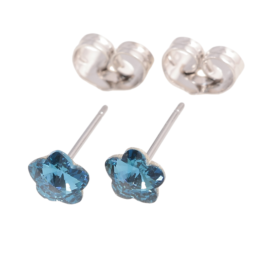 Сережки Xuping колір Родій з кристалами Swarovski пусети «Квіточки Metallic Blue» ø 6мм фото №1