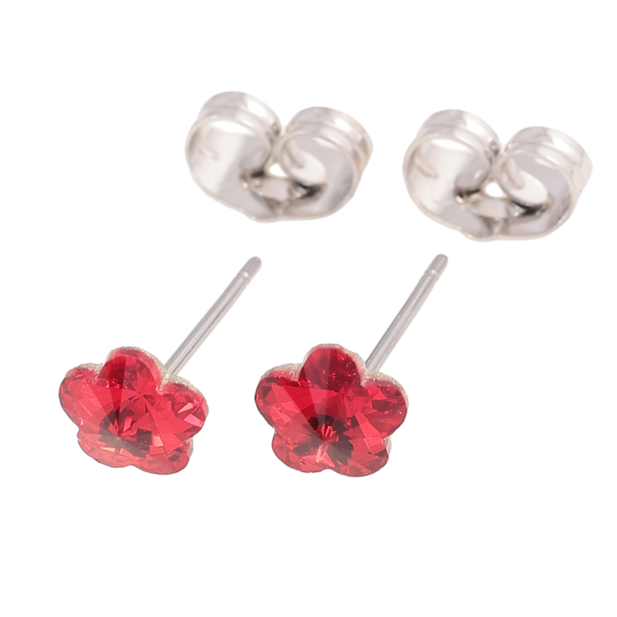 Сережки Xuping колір Родій з кристалами Swarovski пусети «Квіточки Siam» ø 6мм фото №1