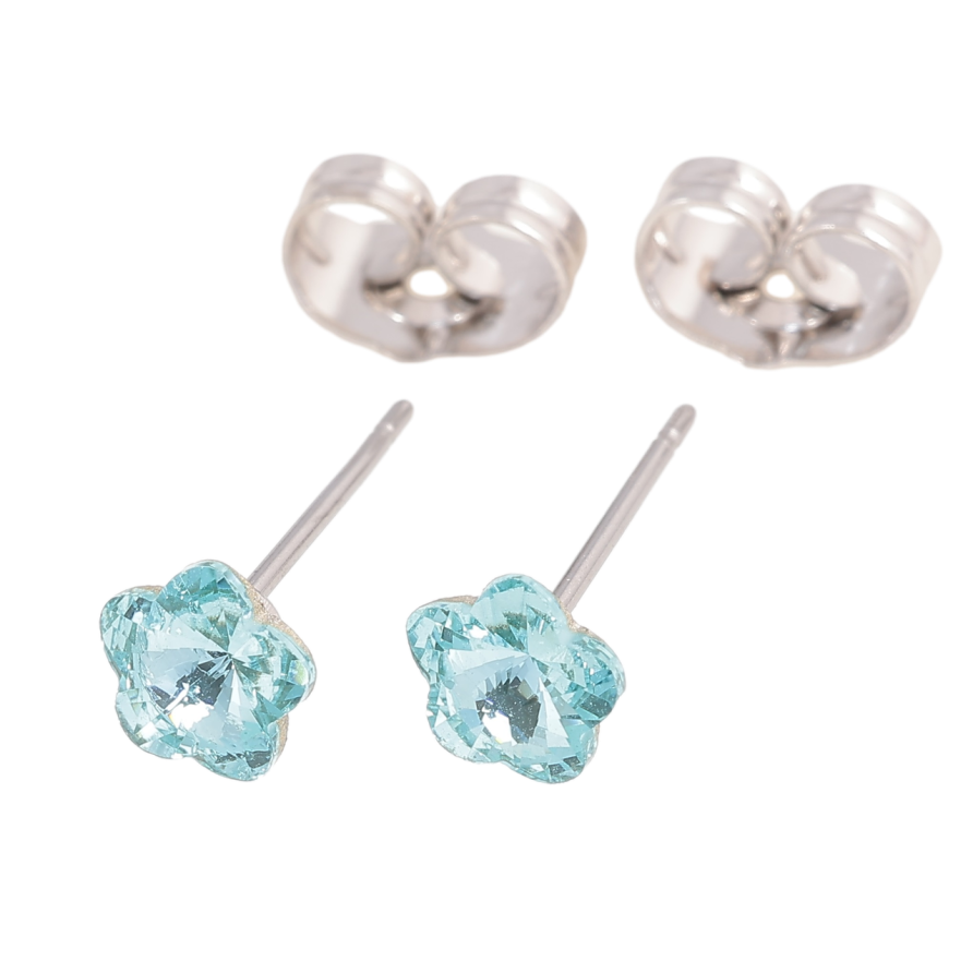 Сережки Xuping колір Родій з кристалами Swarovski пусети «Квіточки Light Turquoise» ø 6мм фото №1