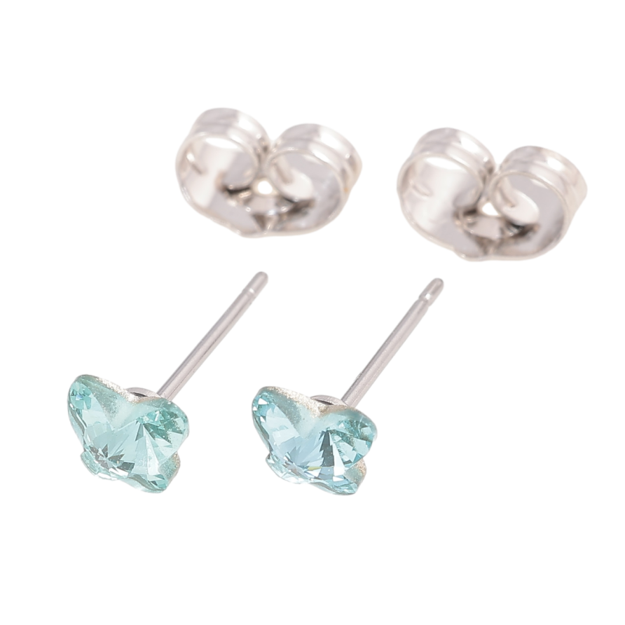 Сережки Xuping колір Родій з кристалами Swarovski пусети «Метелики Light Turquoise» фото №1