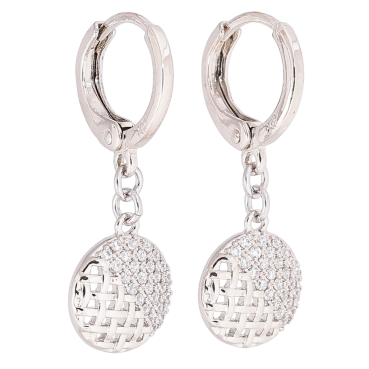 Сережки Xuping Родій підвіски на колечках «Різьблені кола з кристалами» на один бік фото №10