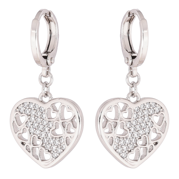 Сережки Xuping Родій підвіски на колечках «Різьблені сердечка з кристалами» фото №9