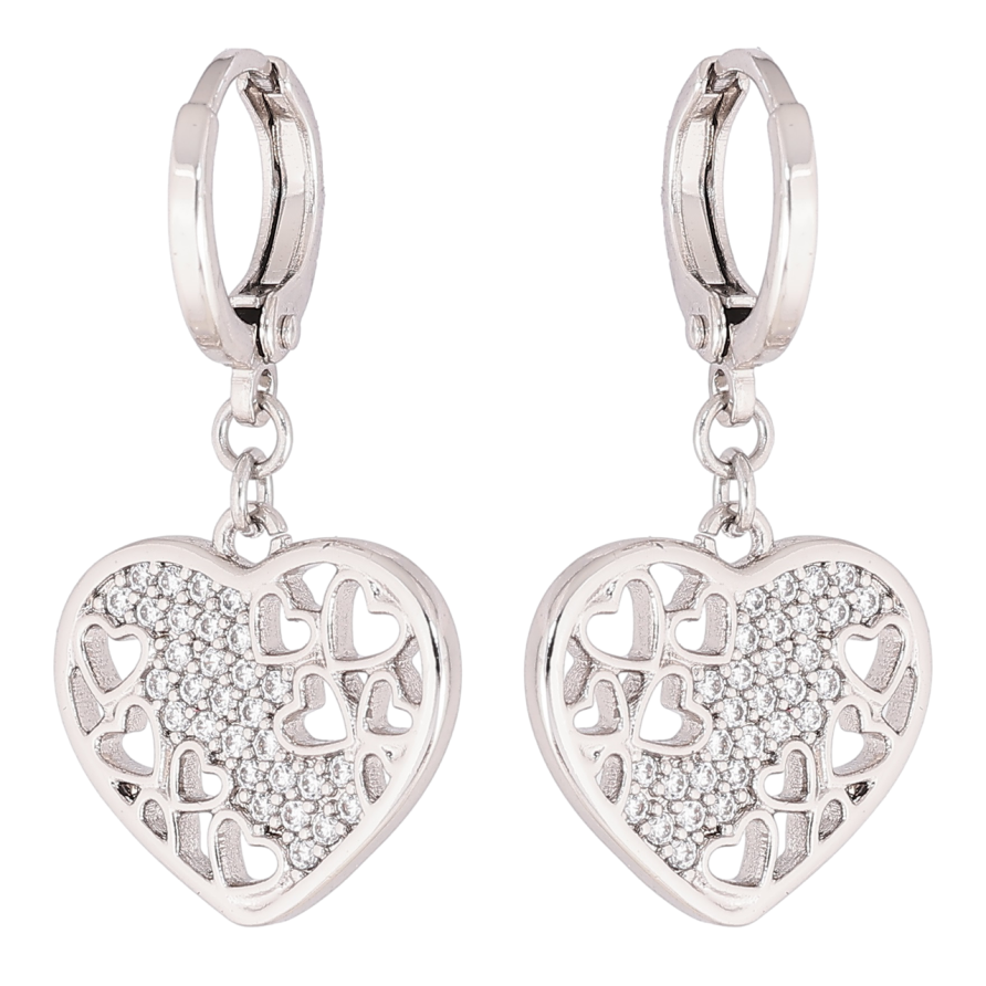 Сережки Xuping Родій підвіски на колечках «Різьблені сердечка з кристалами» фото №1