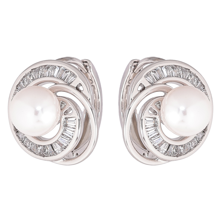 Сережки Xuping Родій колечка «Спіральний візерунок із кристалами та перлинами» фото №9