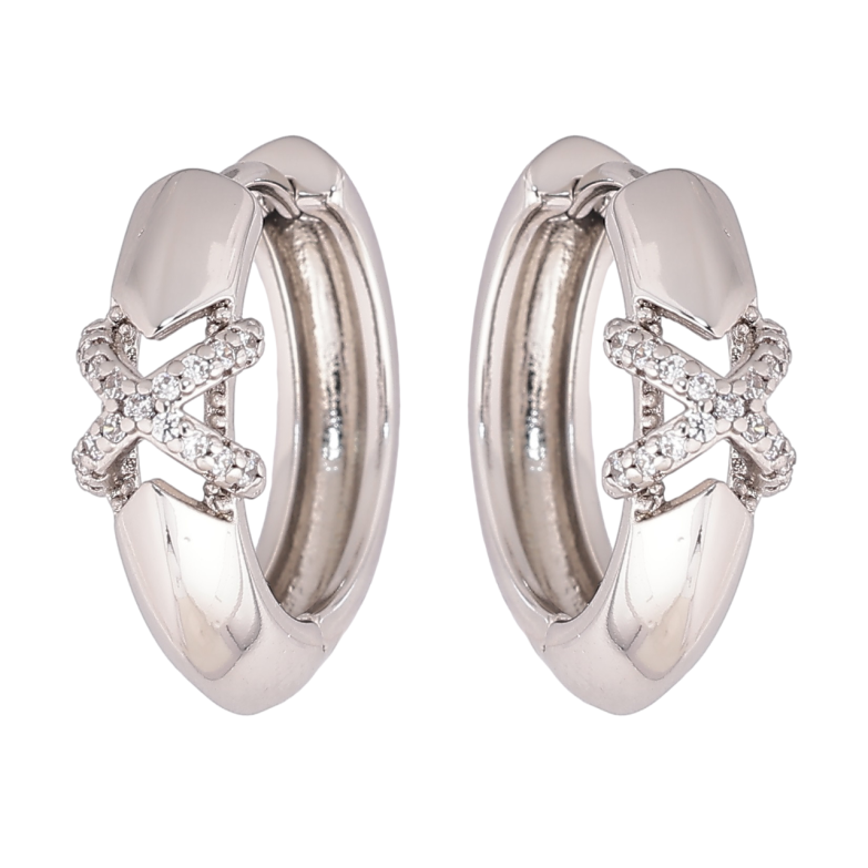 Серьги Xuping Родий колечки Узор крестики с кристаллами фото №3