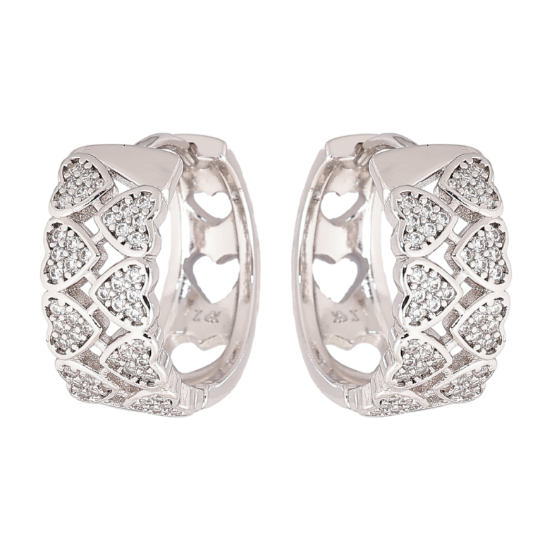 Серьги Xuping Родий колечки Узор сердечки с кристаллами фото №1