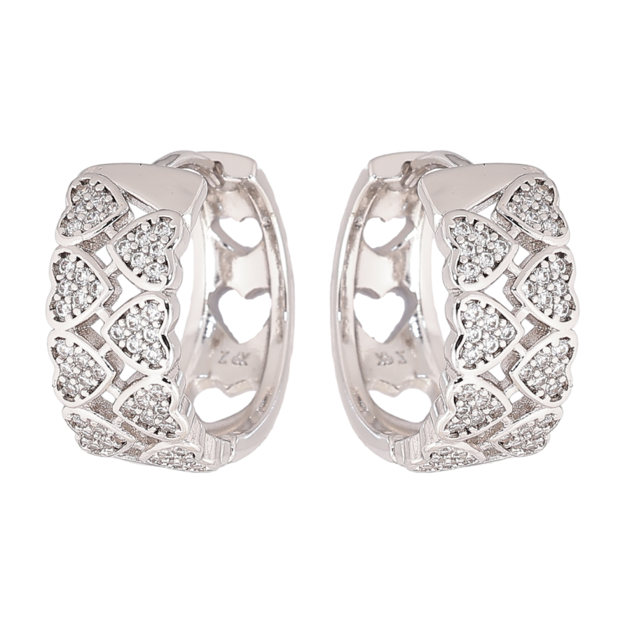 Серьги Xuping Родий колечки Узор сердечки с кристаллами фото №1