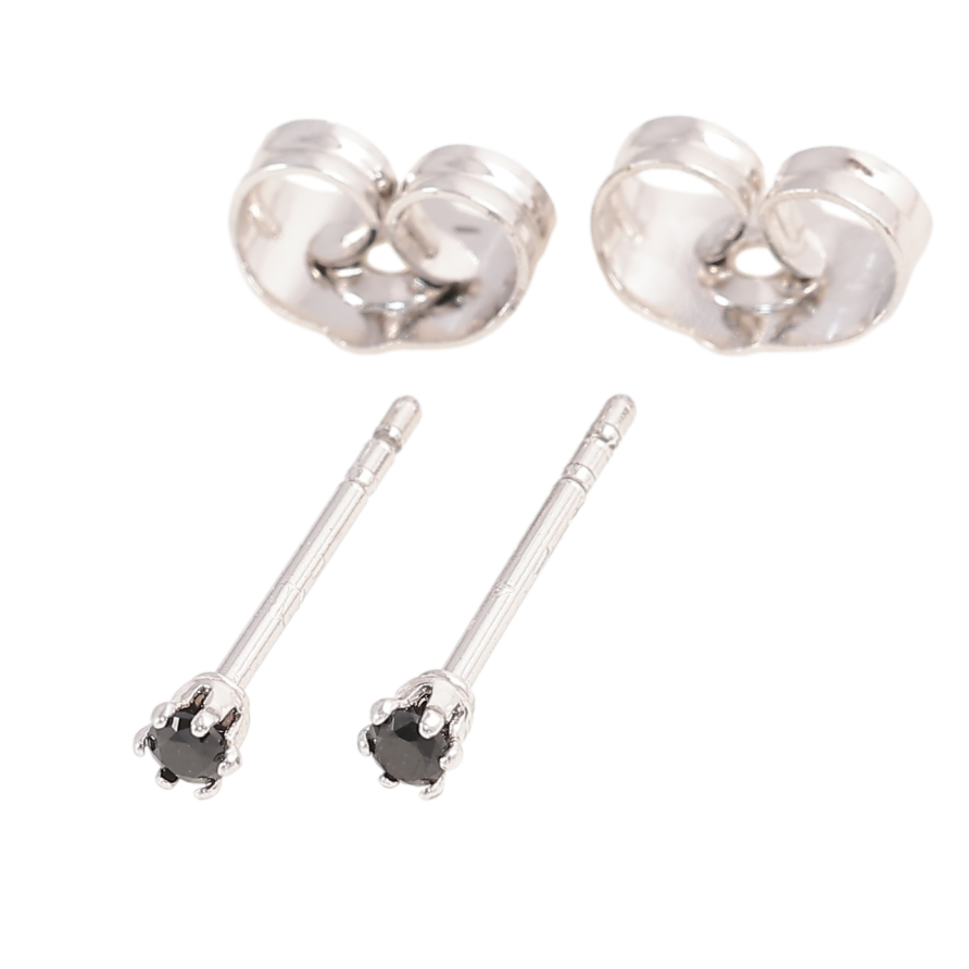 Серьги Xuping Родий пусеты Черные кристаллы в 6-ти крапановой оправе ø 2мм фото №1