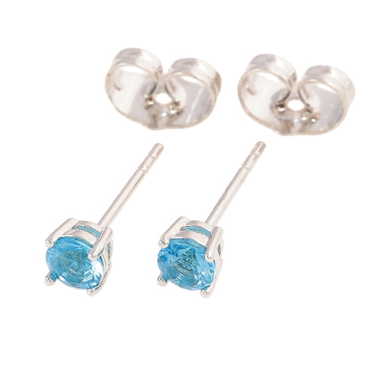 Сережки Xuping Родій пусети «Блакитні кристали в 4-х крапановій оправі» ø 4мм фото №5