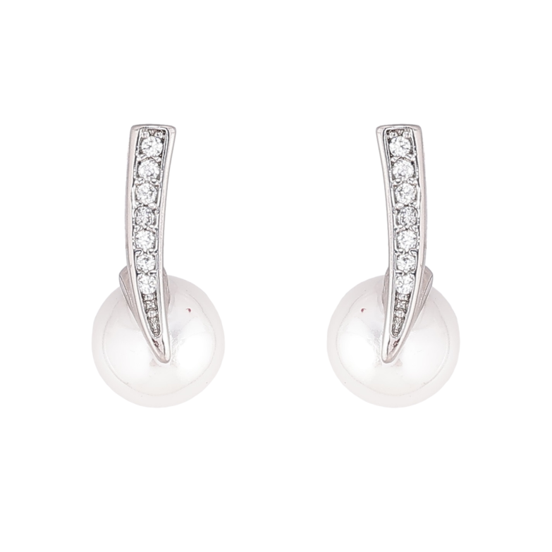 Серьги Xuping Родий пусеты Дорожки кристаллов с жемчужинами фото №1