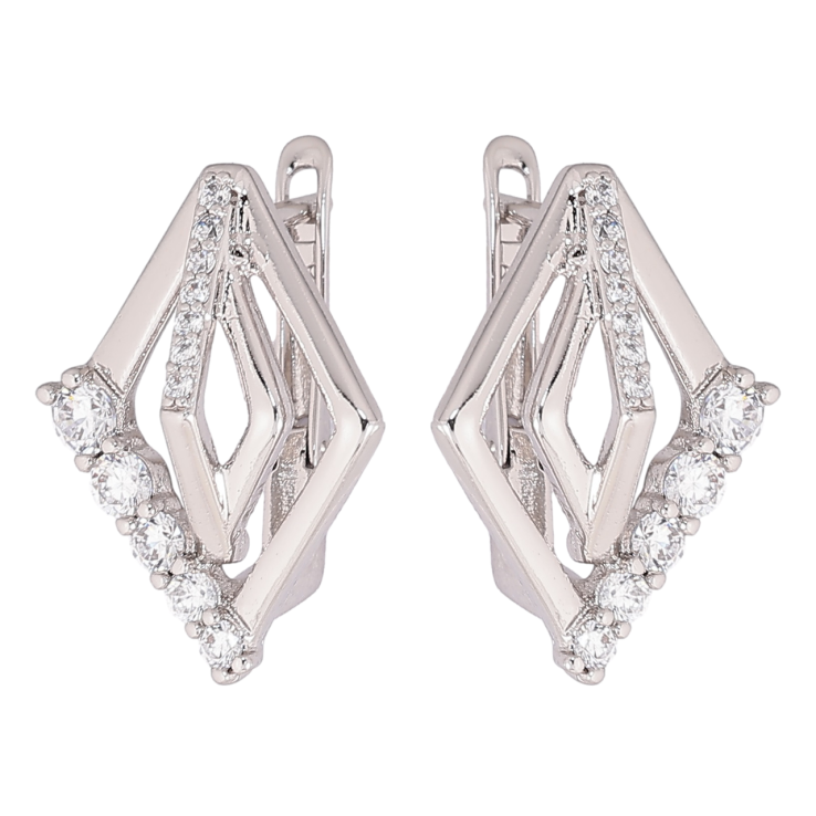 Сережки Xuping Родій англійський замок Ромбовий візерунок з кристалами фото №17