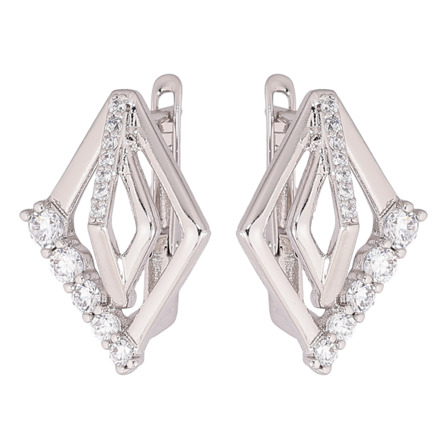 Сережки Xuping Родій англійський замок Ромбовий візерунок з кристалами фото №1