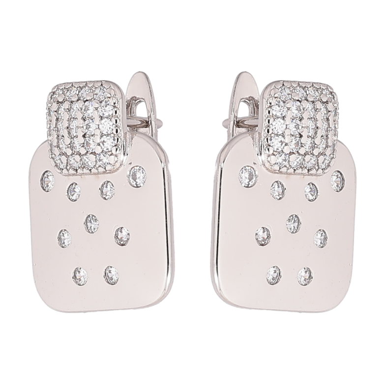 Серьги Xuping Родий английский замок Узор с кристаллами фото №1