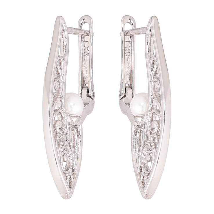 Сережки Xuping Родій англійський замок Бічний різьблений орнамент з перлинами фото №16