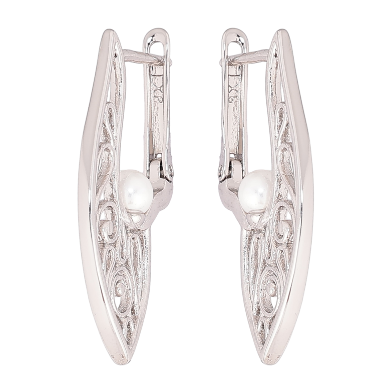 Сережки Xuping Родій англійський замок Бічний різьблений орнамент з перлинами фото №1