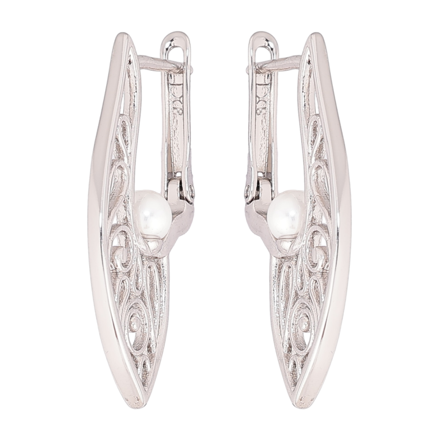 Сережки Xuping Родій англійський замок Бічний різьблений орнамент з перлинами фото №1
