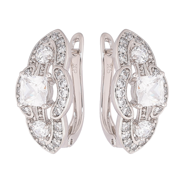 Серьги Xuping Родий английский замок Узор с инкрустацией кристаллами фото №1