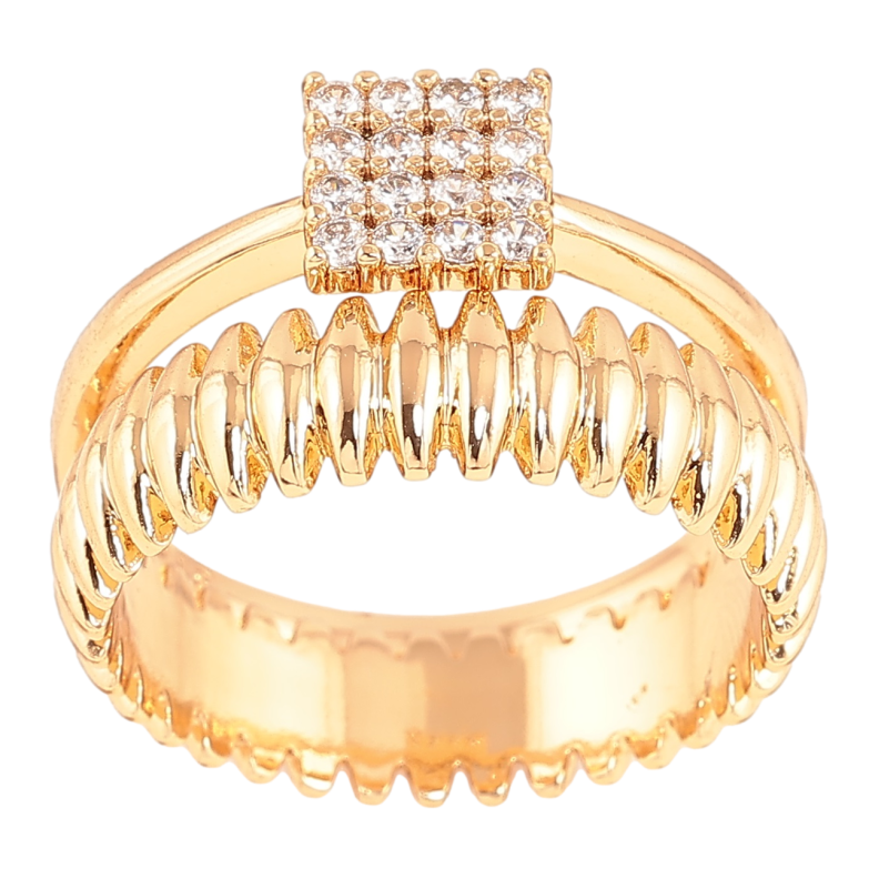 Кольцо Xuping Позолота 18K Двойное с кристаллами фото №9