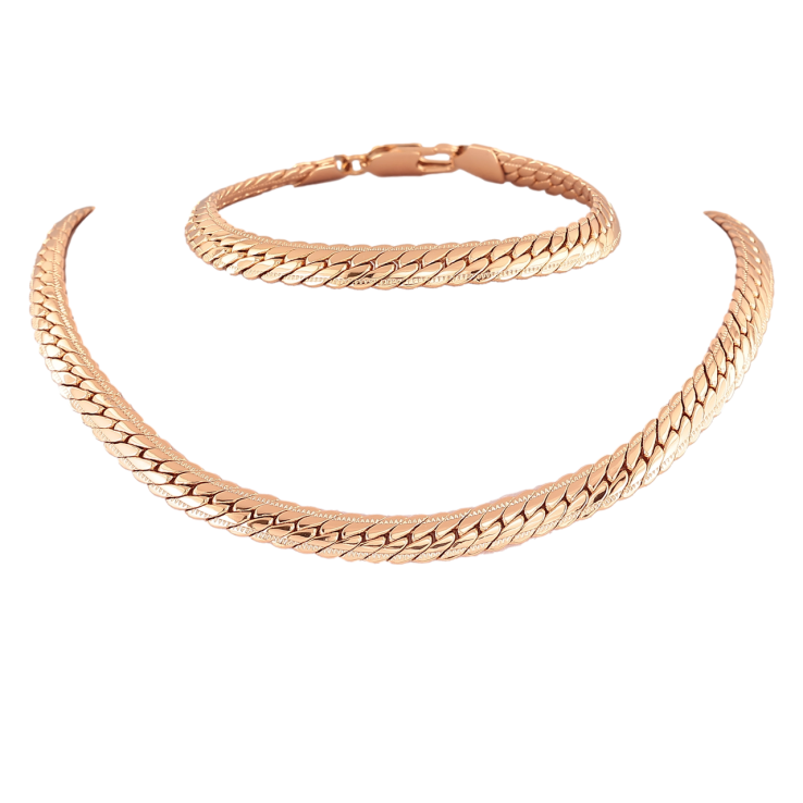 Набір Xuping Позолота 18K Ланцюжок Браслет «Плетіння Париджина» довжина цп. 42.5см х 7мм; бр. 20,5см фото №4