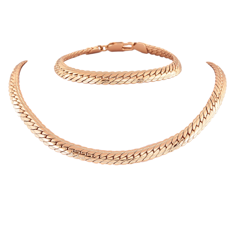 Набір Xuping Позолота 18K Ланцюжок Браслет «Плетіння Париджина» довжина цп. 42.5см х 7мм; бр. 20,5см фото №1