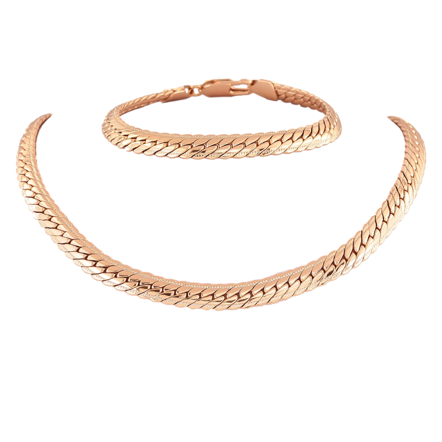 Набір Xuping Позолота 18K Ланцюжок Браслет «Плетіння Париджина» довжина цп. 42.5см х 7мм; бр. 20,5см фото №1