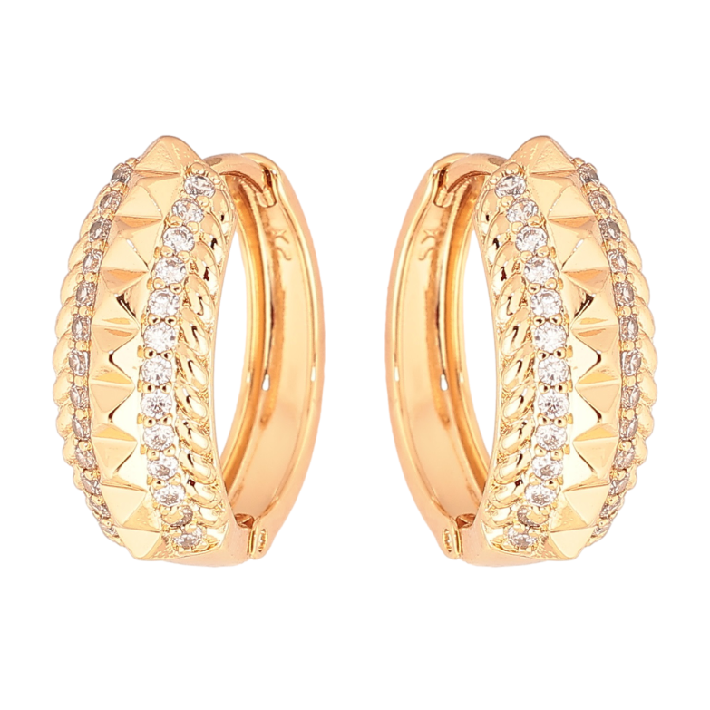 Сережки Xuping Позолота 18K колечка «Декоративний візерунок з доріжками кристалів» фото №1 Сережки Xuping Позолота 18K колечка «Декоративний візерунок з доріжками кристалів» фото №1