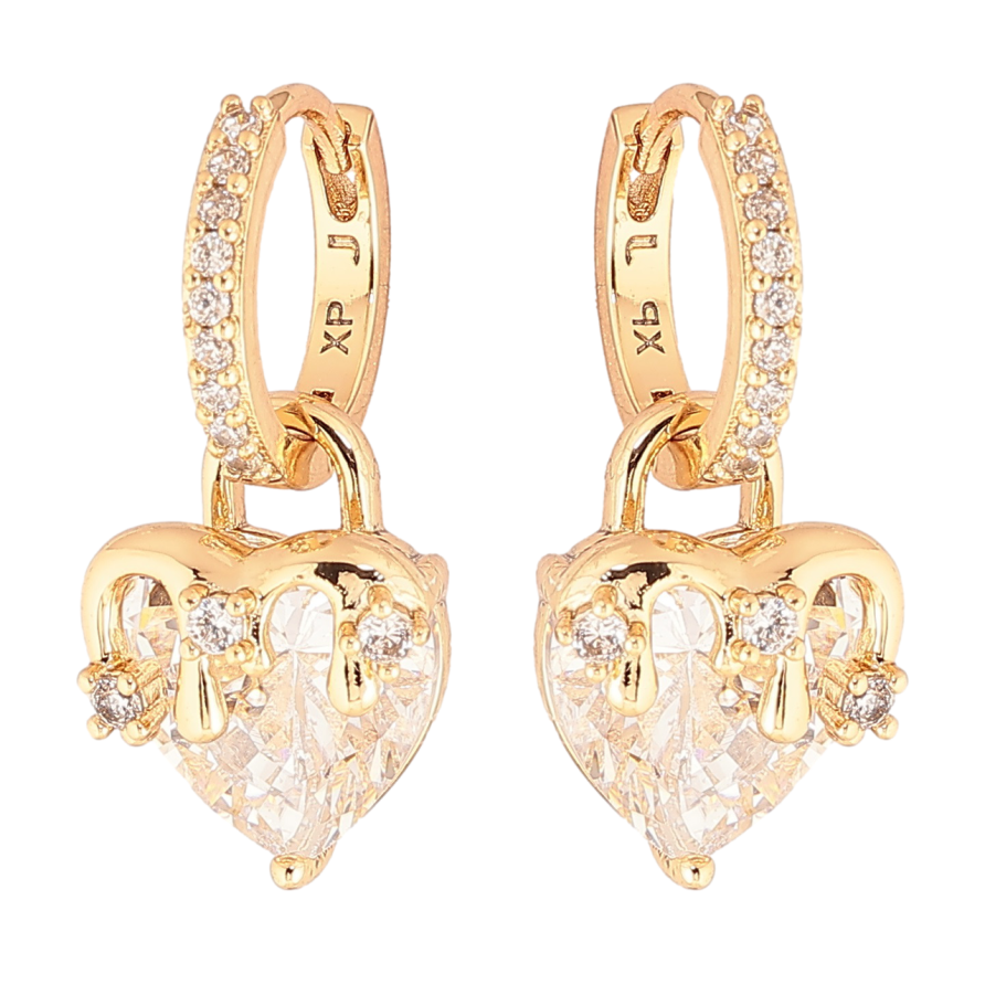 Сережки Xuping Позолота 18K підвіски на колечках «Кришталеві сердечка» 2 в 1 фото №1